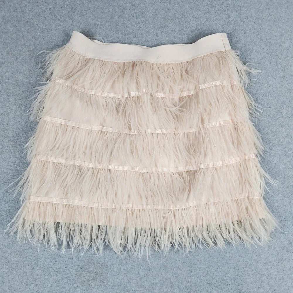 AKIRA Mini Skirt Girls Large Blush Feather Girl Mini Tiered Faux Feather Stretch